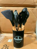 Conjunto de cozinha Kit c/12 peças utensílios de cozinha de silicone suporte de cozinha cabo de madeira