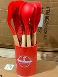 Conjunto de cozinha Kit c/12 peças utensílios de cozinha de silicone suporte de cozinha cabo de madeira