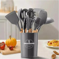 Conjunto de cozinha Kit c/12 peças utensílios de cozinha de silicone suporte de cozinha cabo de madeira