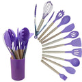 Conjunto de cozinha Kit c/12 peças utensílios de cozinha de silicone suporte de cozinha cabo de madeira